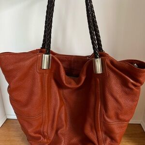 Bottega Giotti ~ 100% Made in Large Rust Leather Tote with Braided Black Handles
